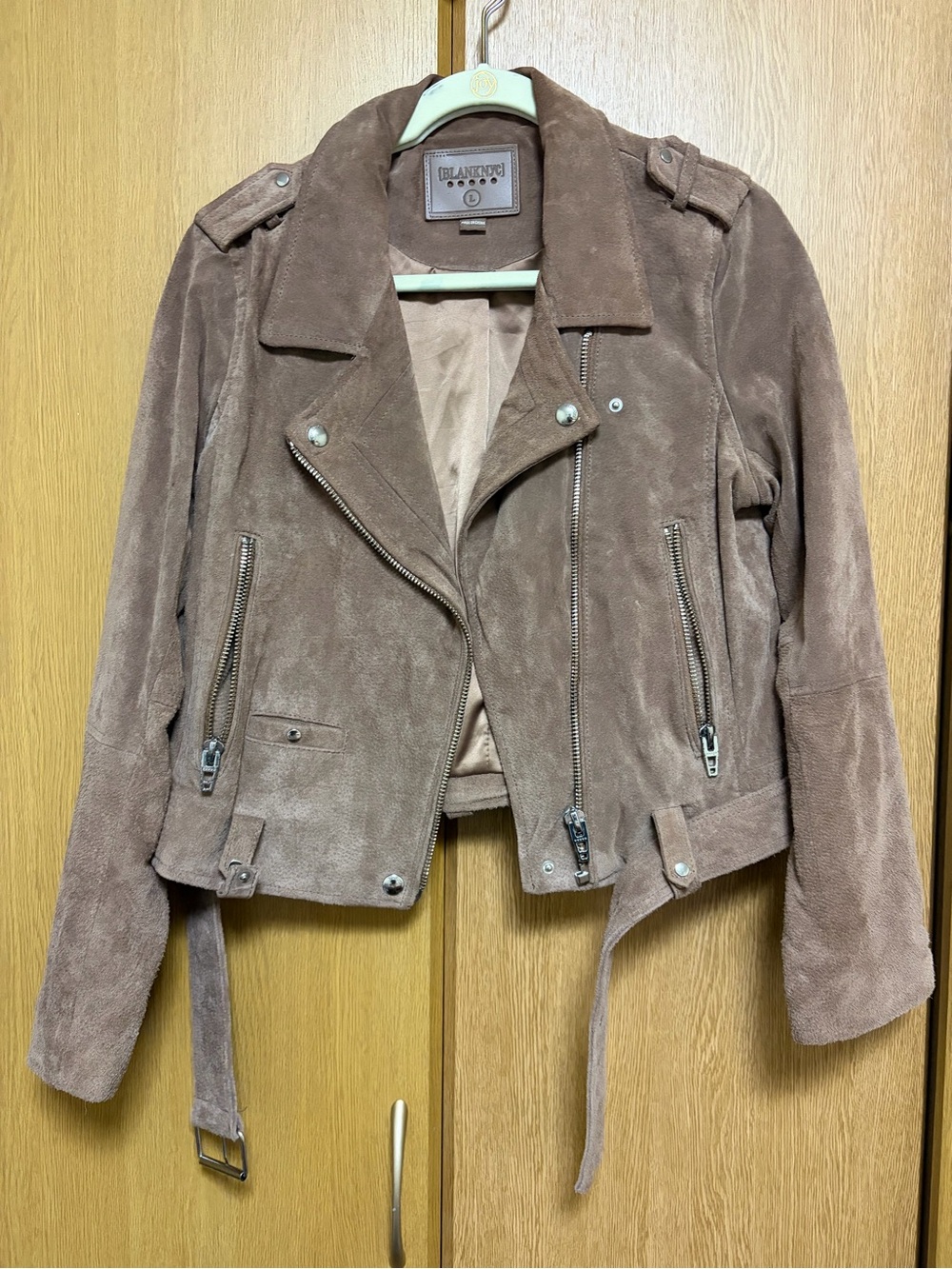 Blank NYC Suede Moto Jacket in Light Brown